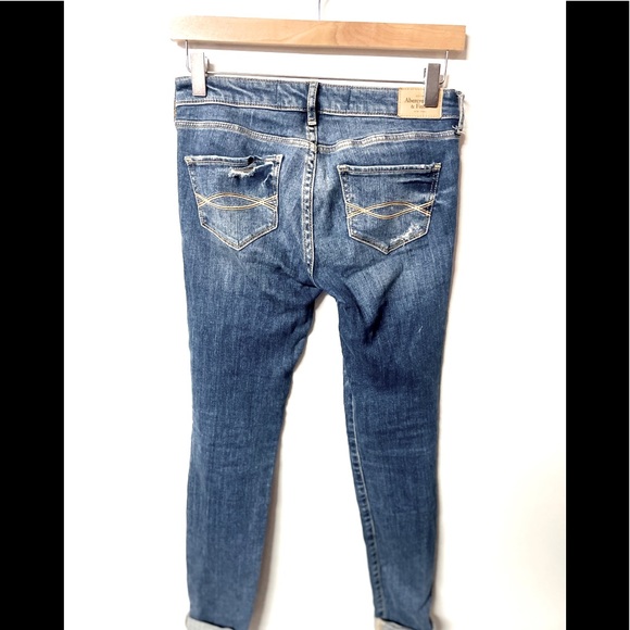 Abercrombie edgy heavily distressed mid rise skinny w/embellishments denim - Picture 2 of 8